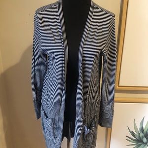 Long Striped Navy Cardigan